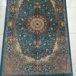 Handmade Qum Pure Silk Carpet – Iranian Luxury with Turquoise Elegance